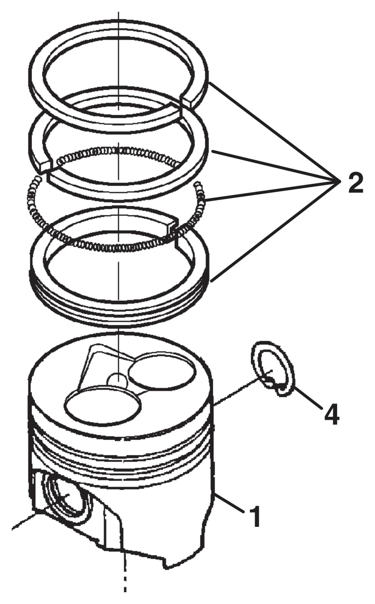 Despiece del juego de anillos del motor Kubota D722 separado en anillos de compresión, resorte expansor y anillo de aceite