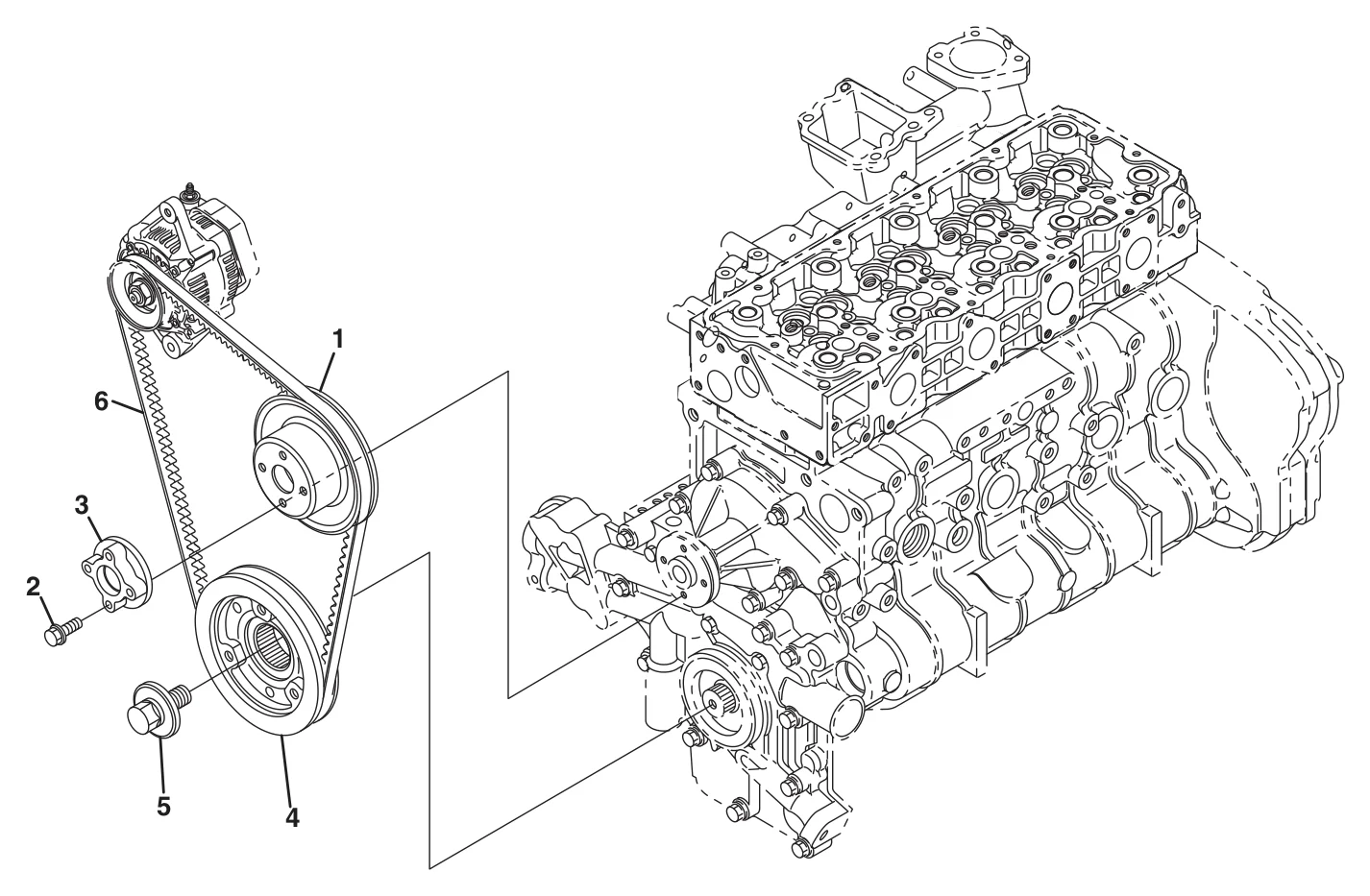 Despiece de polea y correa del ventilador del motor Kubota V3307