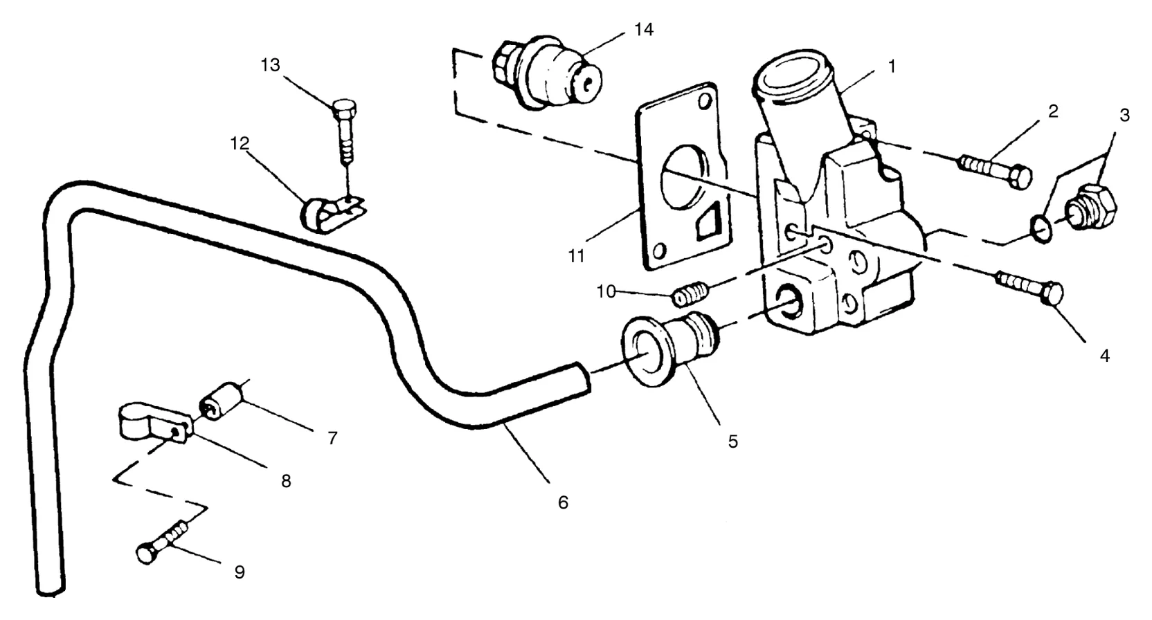 Despiece de la carcasa del termostato del motor John Deere 4039 y 4045